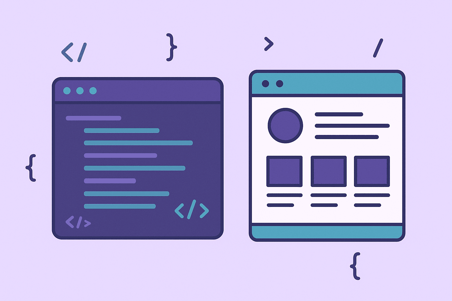 Code your portfolio from scratch - illustration of code editor and website preview