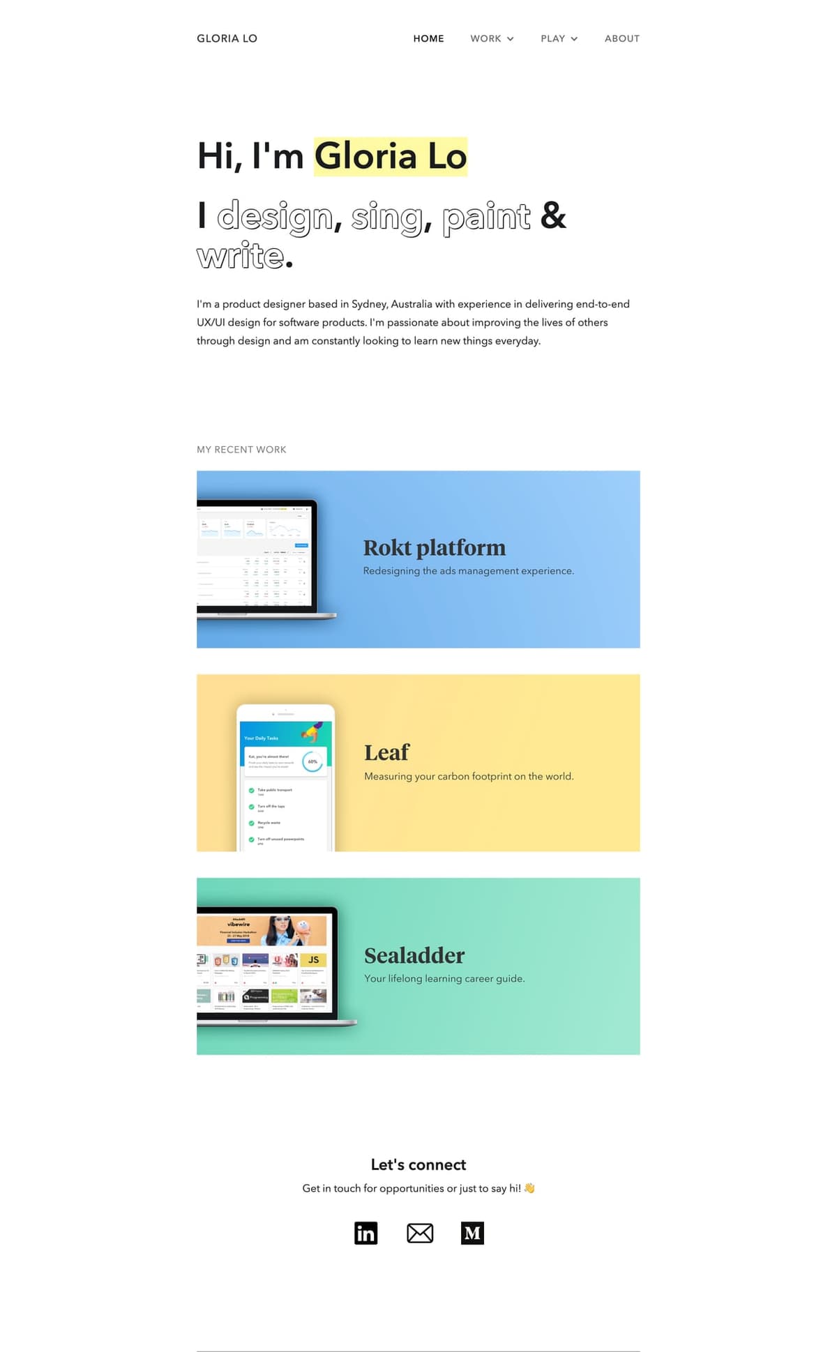 Gloria Lo portfolio homepage