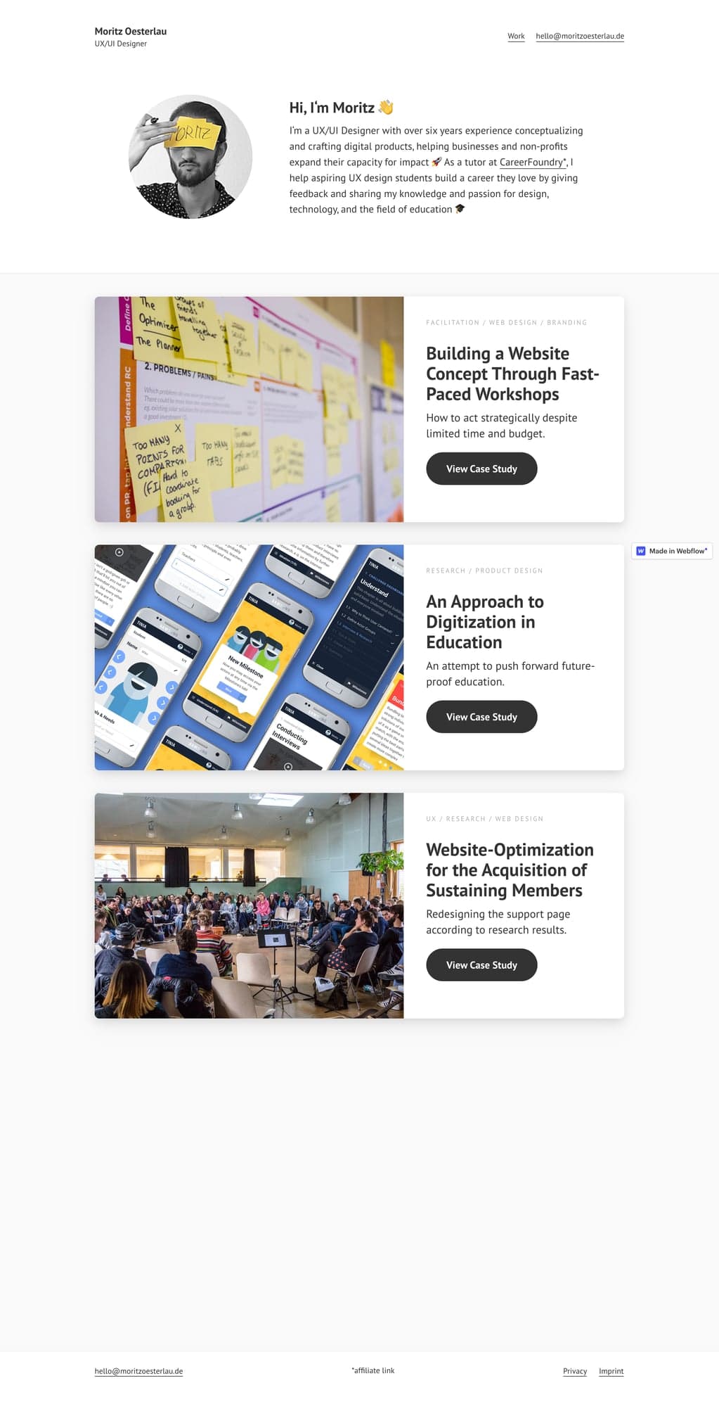 Moritz Oesterlau portfolio homepage screenshot