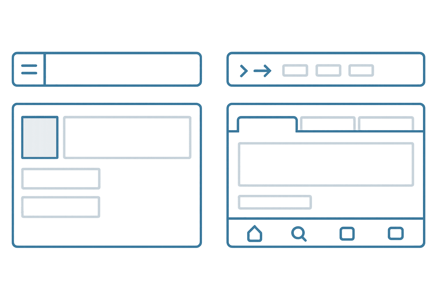 Portfolio layout examples showing common homepage and case study structures