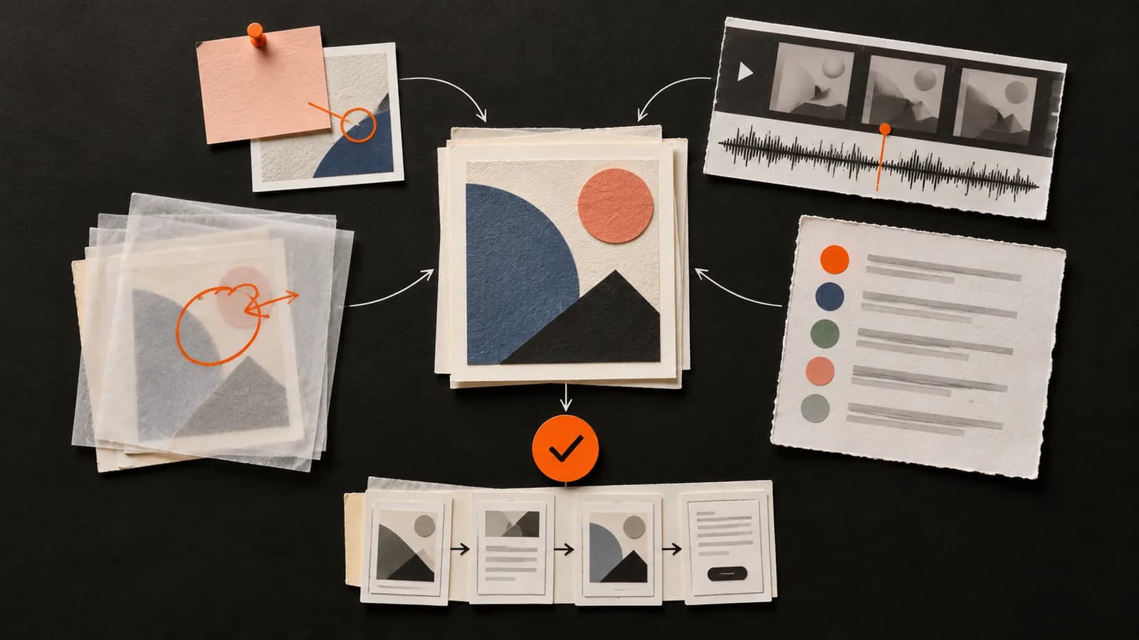 A design artifact surrounded by five distinct feedback methods