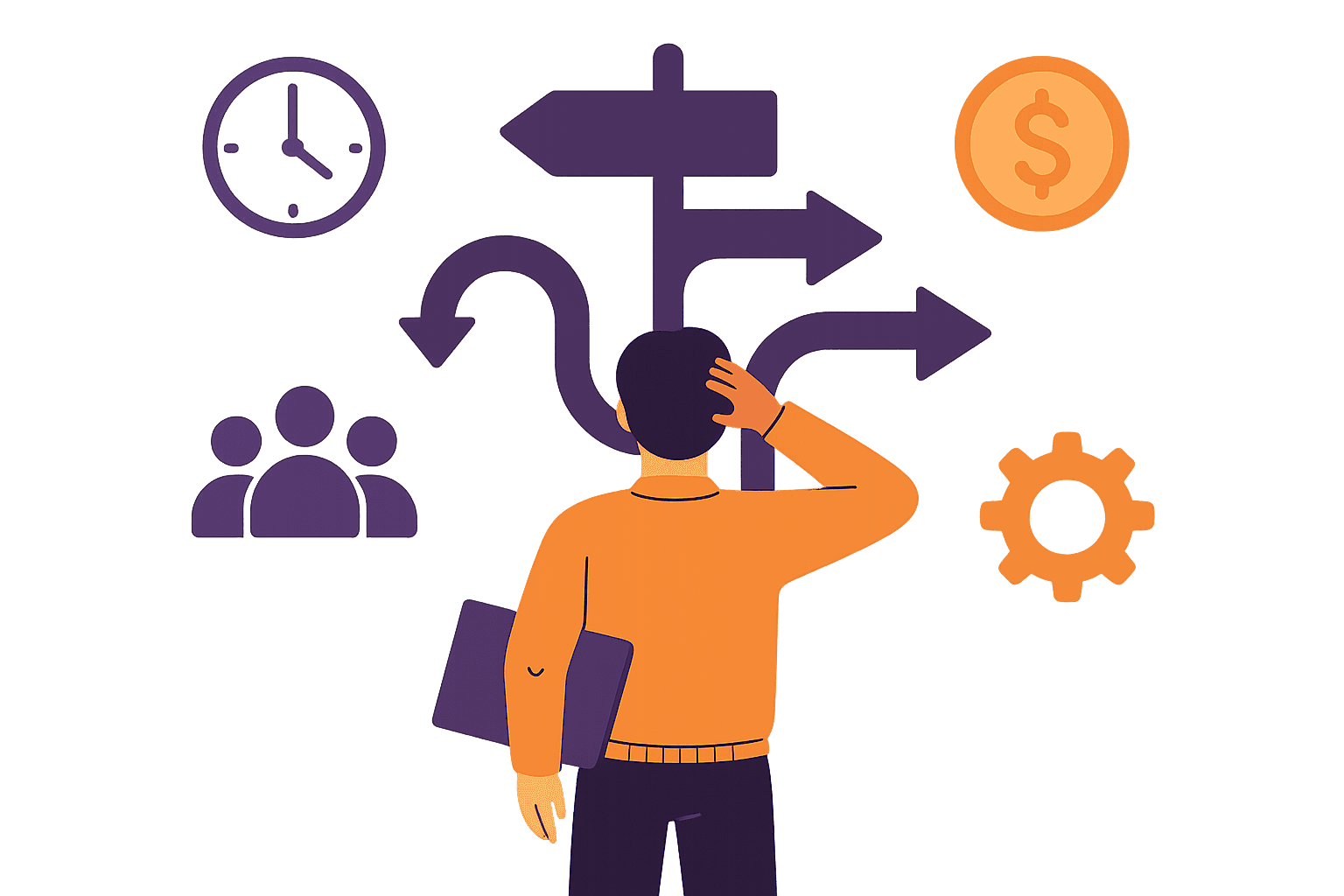 UX Decision-Making Under Constraints - illustration of designer balancing multiple constraints
