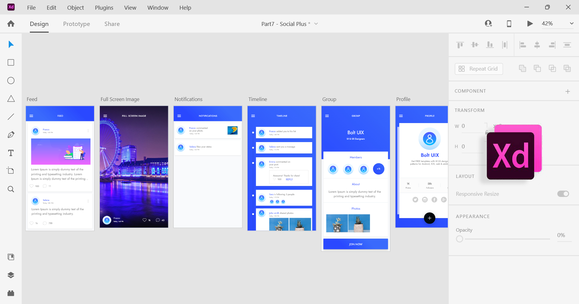 Adobe XD Workspace Screenshot