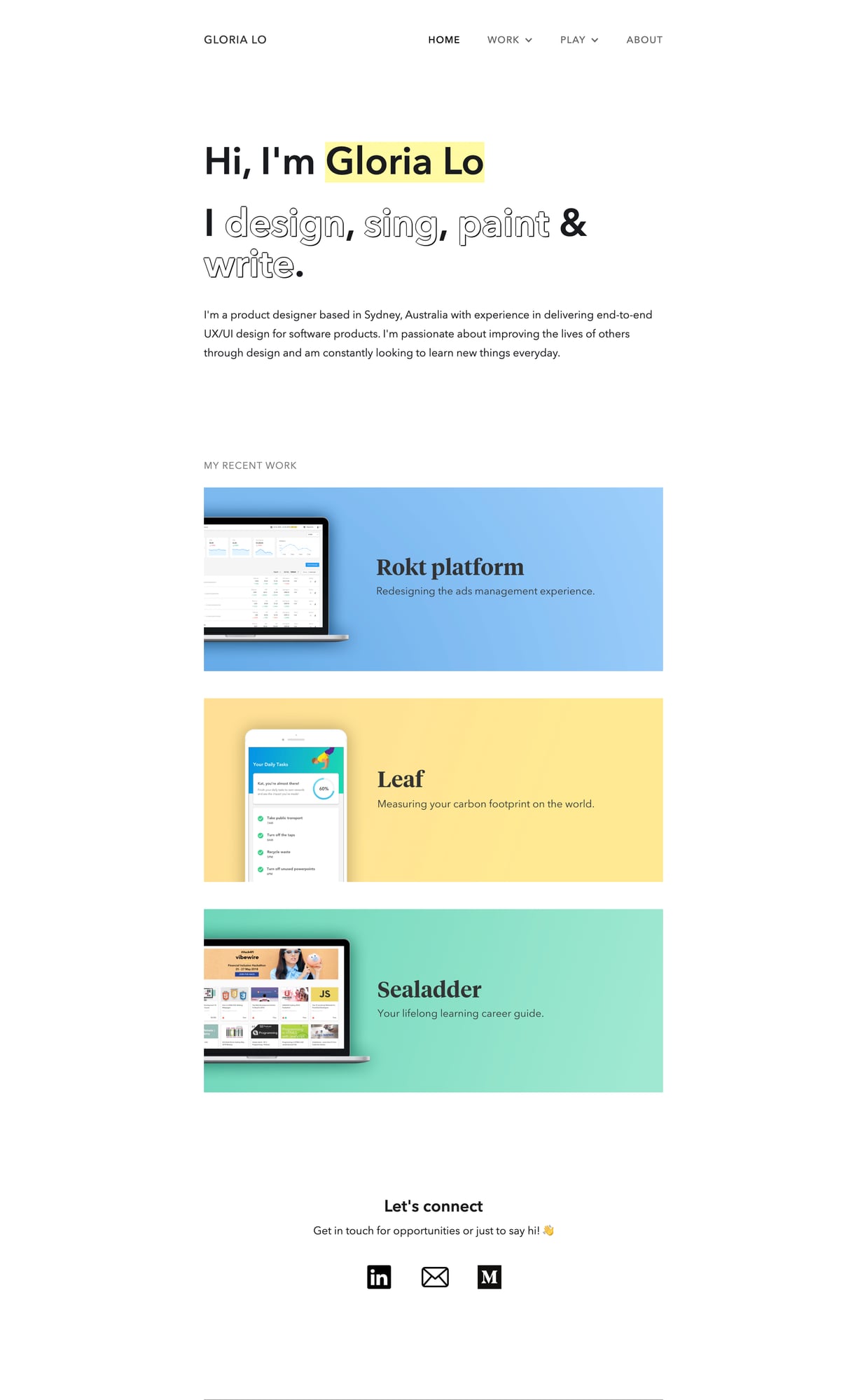 Gloria Lo's portfolio - clean layout with colorful project cards