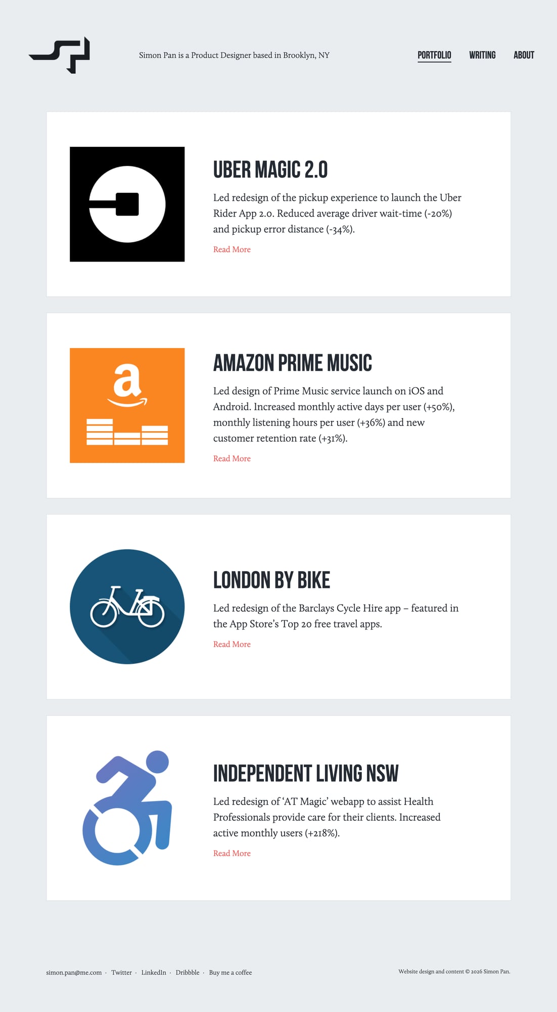 Simon Pan's portfolio - metrics-driven case study layout